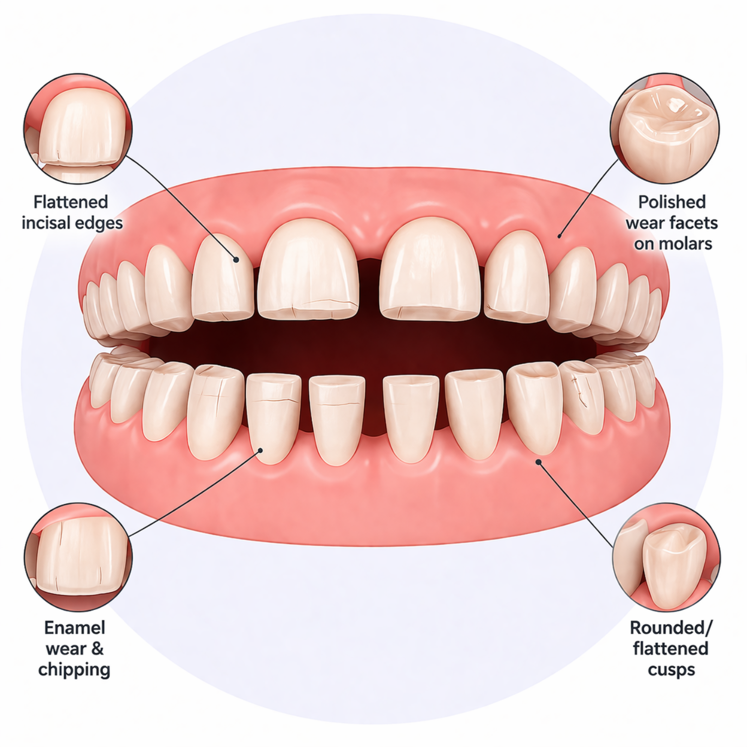 Tooth wear, grinding, or jaw discomfort